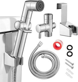 img 4 attached to JONKEAN Muslim Shower and Bidet Sprayer Set - Water Pressure Control, Multi-function Diaper Sprayer for Toilet, Hand Held Sprayer with Hose, Bracket, and T-Valve (Chrome)