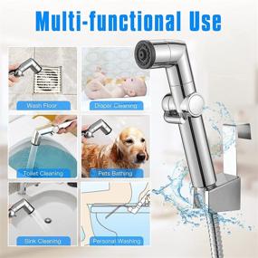 img 2 attached to JONKEAN Muslim Shower and Bidet Sprayer Set - Water Pressure Control, Multi-function Diaper Sprayer for Toilet, Hand Held Sprayer with Hose, Bracket, and T-Valve (Chrome)