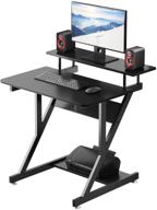 black z shaped computer desk with monitor shelf and storage shelves - space-saving compact corner desk for small spaces, dripex home office desk logo