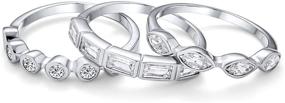 img 3 attached to 💍 Stunning 3-Piece Stackable Wedding Band Ring Set for Women: Geometric Cubic Zirconia Baguette Marquise Round CZ in 925 Sterling Silver