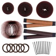 complete hair bun styling kit: 20 reusable invisible hair nets, 3 donut bun makers, 2 snap bun shapers, 5 elastic bands, 10 bobby pins - easy hair bun maker set for women, girls and kids (brown) logo