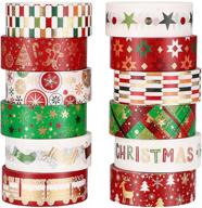 12 rolls christmas pattern washi tape 0.6 inch wide - decorative paper tape for diy craft, scrapbook, journal - sticky christmas tree pattern - diy masking craft tape - journal supplies logo