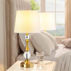 img 2 attached to Touch Control USB Crystal Table Lamp 3-Way Dimmable With White Fabric Shade