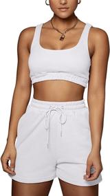 img 3 attached to 👗 Stylish and Comfortable Meladyan Women's 2-Piece Solid U Neck Sports Crop Bra Vest Top Drawstring High Waist Shorts Sets: Perfect for Active Biker Sweatsuits