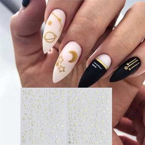 img 2 attached to 🌟 8 Sheets Metallic Stars Moon Nail Art Stickers - Self-Adhesive Gold Silver Geometry Star Moon Planet Nail Decals for Acrylic Nails - DIY Manicure Supplies and Nail Decoration Accessories