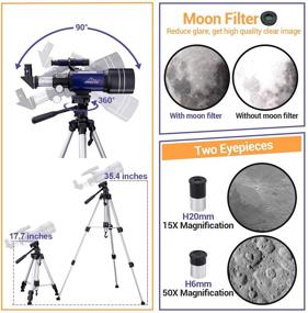 img 1 attached to 🌌 Explore the Night Sky with the 150X HD Refractor Telescope for Kids and Adults: A Beginner's Astronomy Tool with Tripod, Phone Adapter, Wire Shutter, and Moon Filter