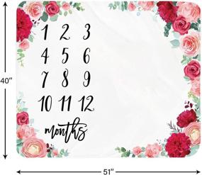 img 1 attached to Floral Baby Monthly Milestone Blanket for Girls - Personalized Newborn Month Blanket Ideal Shower Gift for Photography - Soft Plush Fleece Background Prop with Large Red Flower Design and Wreath Headband