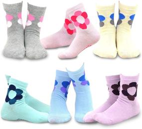 img 4 attached to TeeHee Flower Print Little Girls Cotton Crew Socks 6 Pair Pack (12-18 Months)