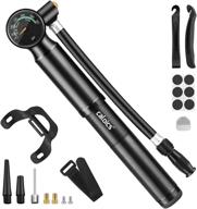 🚲 compact 300 psi mini bike pump & glueless puncture repair kit for mountain bikes - dial-gauge, bleed valve, presta & schrader valve adapter logo