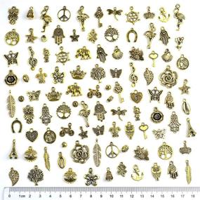 img 3 attached to 🧡 Aokbean 100Pcs Mixed Tibetan Gold Pendant Charms for DIY Craft Bracelet Necklace Making Party Favors - Jewelry Making Charms