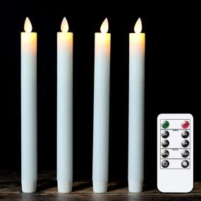 img 4 attached to DRomance Remote Control White Flameless Taper Candles with Timer - Battery Operated LED Window Candles, 0.78 x 9.5 Inches Real Wax, Amber Yellow, Set of 4 for Christmas Window Decorations