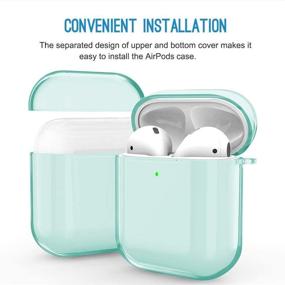 img 2 attached to Чехол Valkit AirPod Cover - прозрачный защитный чехол из термопластичного полиуретана с карабином, ударопрочный чехол для Apple AirPods 2 и 1 - свежий мятный цвет, подходит для девушек, женщин и мужчин.