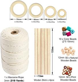 img 3 attached to 🧵 Macrame Kit for Beginners - 219 Yards (657 Feet) Natural Cotton Cord 3mm - 132 Pcs Macrame Supplies with Wooden Sticks Hoops Rings, Colored Beads & Book - Perfect Macrame Kit for Adults