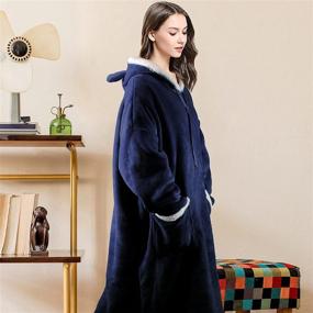 img 3 attached to 🔥 Stay Warm and Cozy with our Oversized Blanket Hoodie Cozy Gifts for Mom in Navy - Long-Length Wearable Hooded Blanket Sweatshirt Adult with Giant Pockets and Sleeves - Made from Warm Soft Sherpa Fleece Sweater Blanket Jacket