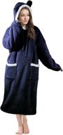 🔥 stay warm and cozy with our oversized blanket hoodie cozy gifts for mom in navy - long-length wearable hooded blanket sweatshirt adult with giant pockets and sleeves - made from warm soft sherpa fleece sweater blanket jacket logo