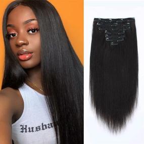 img 4 attached to Премиальные наращивания волос Sixstarhair Yaki Straight длиной 12 дюймов с клипсами: идеальное сочетание для натуральных итальянских текстурированных волос черных женщин - двойное основание, предшивка и роскошный набор из 7 кусочков волос, весом 120 г