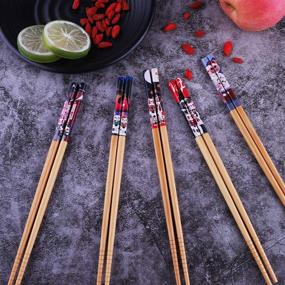 img 1 attached to 🥢 Antner Natural Bamboo Chopsticks Japanese Style - Reusable Gift Set with Lucky Cat Pattern - 5 Pairs, 8.8 Inch/22.5cm