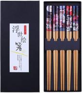 🥢 antner natural bamboo chopsticks japanese style - reusable gift set with lucky cat pattern - 5 pairs, 8.8 inch/22.5cm logo