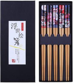 img 4 attached to 🥢 Antner Natural Bamboo Chopsticks Japanese Style - Reusable Gift Set with Lucky Cat Pattern - 5 Pairs, 8.8 Inch/22.5cm