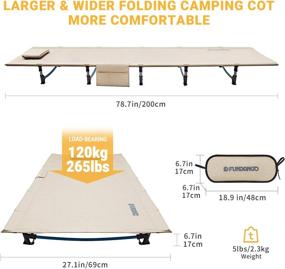 img 3 attached to FUNDANGO Lightweight Folding Camping Cot Bed (78.7 x 27.1 x 6.7’’ / 5lbs) - Extra Long, Ideal for Adult Backpacking, Hiking, Camping, Travel, Office Nap, Outdoor & Indoor Use - Supports up to 265lbs, includes Side Pocket