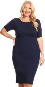 img 2 attached to 👗 ICONOFLASH Women's Plus Size Midi Bodycon Dress - Short Sleeve Crew Neck Fitted Dress with Extended Sizing Options