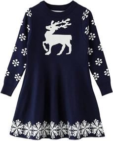 img 4 attached to 🎄 Adorable SMILING PINKER Little Girls Christmas Dress - Reindeer Snowflake Xmas Gifts and Winter Knit Sweater Dresses