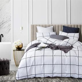 img 2 attached to 🛏️ CLOTHKNOW White Grid Duvet Cover Sets: Stylish, Twin Cotton Black White Bedding with Distressed Check Pattern - 3Pcs Comforter Cover Set