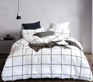 🛏️ clothknow white grid duvet cover sets: stylish, twin cotton black white bedding with distressed check pattern - 3pcs comforter cover set logo