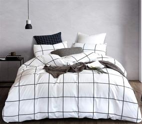 img 4 attached to 🛏️ CLOTHKNOW White Grid Duvet Cover Sets: Stylish, Twin Cotton Black White Bedding with Distressed Check Pattern - 3Pcs Comforter Cover Set