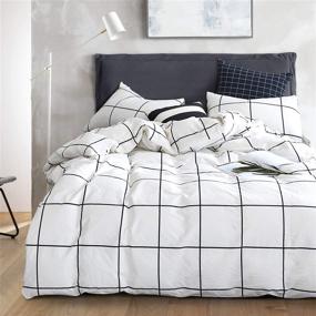 img 3 attached to 🛏️ CLOTHKNOW White Grid Duvet Cover Sets: Stylish, Twin Cotton Black White Bedding with Distressed Check Pattern - 3Pcs Comforter Cover Set