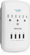 keep your electronics safe and charged with bestten 1200-joule wall 🔌 mount surge protector – 4 usb ports and 3 outlets, etl listed (white) logo