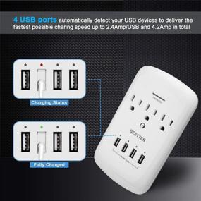 img 2 attached to Keep Your Electronics Safe and Charged with BESTTEN 1200-Joule Wall 🔌 Mount Surge Protector – 4 USB Ports and 3 Outlets, ETL Listed (White)