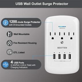 img 3 attached to Keep Your Electronics Safe and Charged with BESTTEN 1200-Joule Wall 🔌 Mount Surge Protector – 4 USB Ports and 3 Outlets, ETL Listed (White)