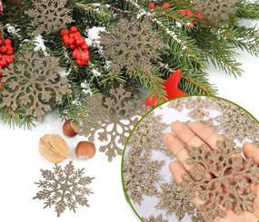 img 1 attached to 🎄 Christmas Tree Decorations: 36pcs Champagne Gold Snowflake Ornaments - Plastic Glitter Flakes for Winter - Varying Sizes - Craft Snowflakes