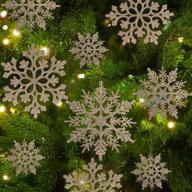 🎄 christmas tree decorations: 36pcs champagne gold snowflake ornaments - plastic glitter flakes for winter - varying sizes - craft snowflakes logo