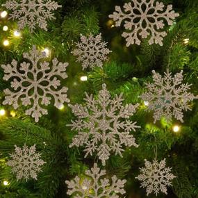 img 4 attached to 🎄 Christmas Tree Decorations: 36pcs Champagne Gold Snowflake Ornaments - Plastic Glitter Flakes for Winter - Varying Sizes - Craft Snowflakes