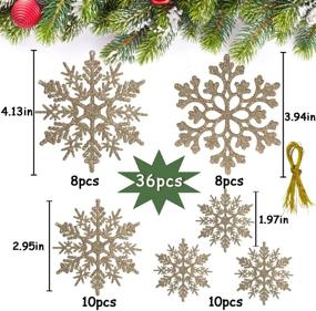 img 2 attached to 🎄 Christmas Tree Decorations: 36pcs Champagne Gold Snowflake Ornaments - Plastic Glitter Flakes for Winter - Varying Sizes - Craft Snowflakes