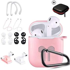 img 4 attached to Чехол для наушников TOLUOHU AirPods - 12 в 1 набор аксессуаров из силикона для AirPods 1 и 2: защитный чехол, кожа, ремешок для часов, насадки, ремешок, держатель, крючки для ушей, брелок, коробка для переноски (розовый)