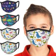 🦖 yisamson 4 pcs kids dinosaur cloth face mask – washable & reusable protection with adjustable straps for boys, girls – cute cartoon design – perfect children's gift logo