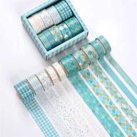 🌊 blue wave 10 rolls washi tape set with gold foil | decorative paper tape for scrapbooking, planners, card/gift wrapping, diy decor, and crafts logo