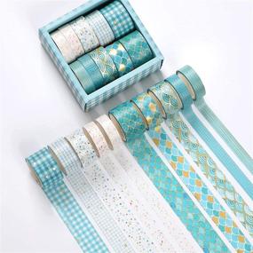 img 4 attached to 🌊 Blue Wave 10 Rolls Washi Tape Set with Gold Foil | Decorative Paper Tape for Scrapbooking, Planners, Card/Gift Wrapping, DIY Decor, and Crafts