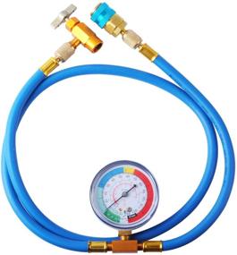 img 4 attached to 🔄 Wadoy R134A Refrigerant Charge Hose Kit with Low Pressure Gauge, 1/2＂Acme Male 1/4&#34; SAE Female Can Tap Valve, R134A Quick Connect - AC Refrigerant Recharging Hose