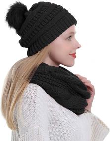 img 3 attached to 🧣 Thick Winter Womens Scarf Beanie Hat Set - Knit Infinity Scarf for Women