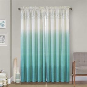 img 2 attached to 🪟 VUE Arashi Teal Ombre Boho Rod Pocket Window Curtain for Bedroom - Elegant 1 Panel, 52"x 95