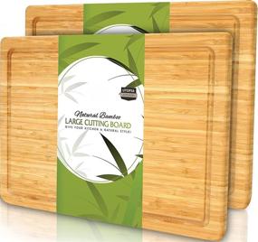 img 4 attached to 🔪 Utopia Kitchen (Set of 2) Extra Large Bamboo Cutting Boards with Juice Grooves - Ideal Kitchen Chopping Boards for Meat, Cheese, and Vegetables (17 x 12 Inch)