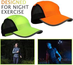 img 3 attached to 🏃 High Visibility Reflective Running Hat 2-Pack for Men and Women - Night Safety Gear for Jogging, Sports, and Outdoors - Mesh Panel for Breathability, Quick-Dry, Lightweight - Orange/Green