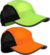 🏃 high visibility reflective running hat 2-pack for men and women - night safety gear for jogging, sports, and outdoors - mesh panel for breathability, quick-dry, lightweight - orange/green logo