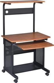 img 2 attached to 💻 Honey and Black Computer Unit with Ample Storage and Mobility Casters