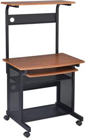 img 3 attached to 💻 Honey and Black Computer Unit with Ample Storage and Mobility Casters