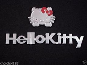 img 3 attached to 🚗 Новый плоский автомобильный значок Hello Morning Kitty Kitten с хромированным серебряным отливом и красной ленточкой - на переднюю или заднюю сторону автомобиля - 1 шт.